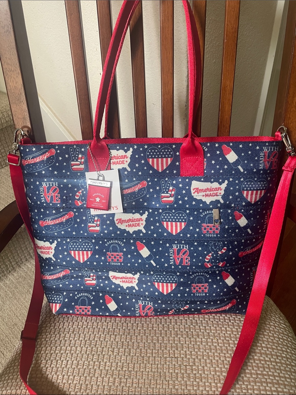 Harveys Navy & Red Medium Streamline Tote Bag with Patriotic Print
